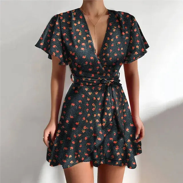 Summer V-Neck Ruffle Women Dress