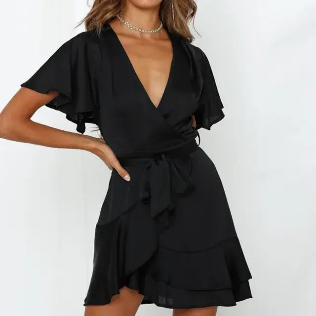 Summer V-Neck Ruffle Women Dress